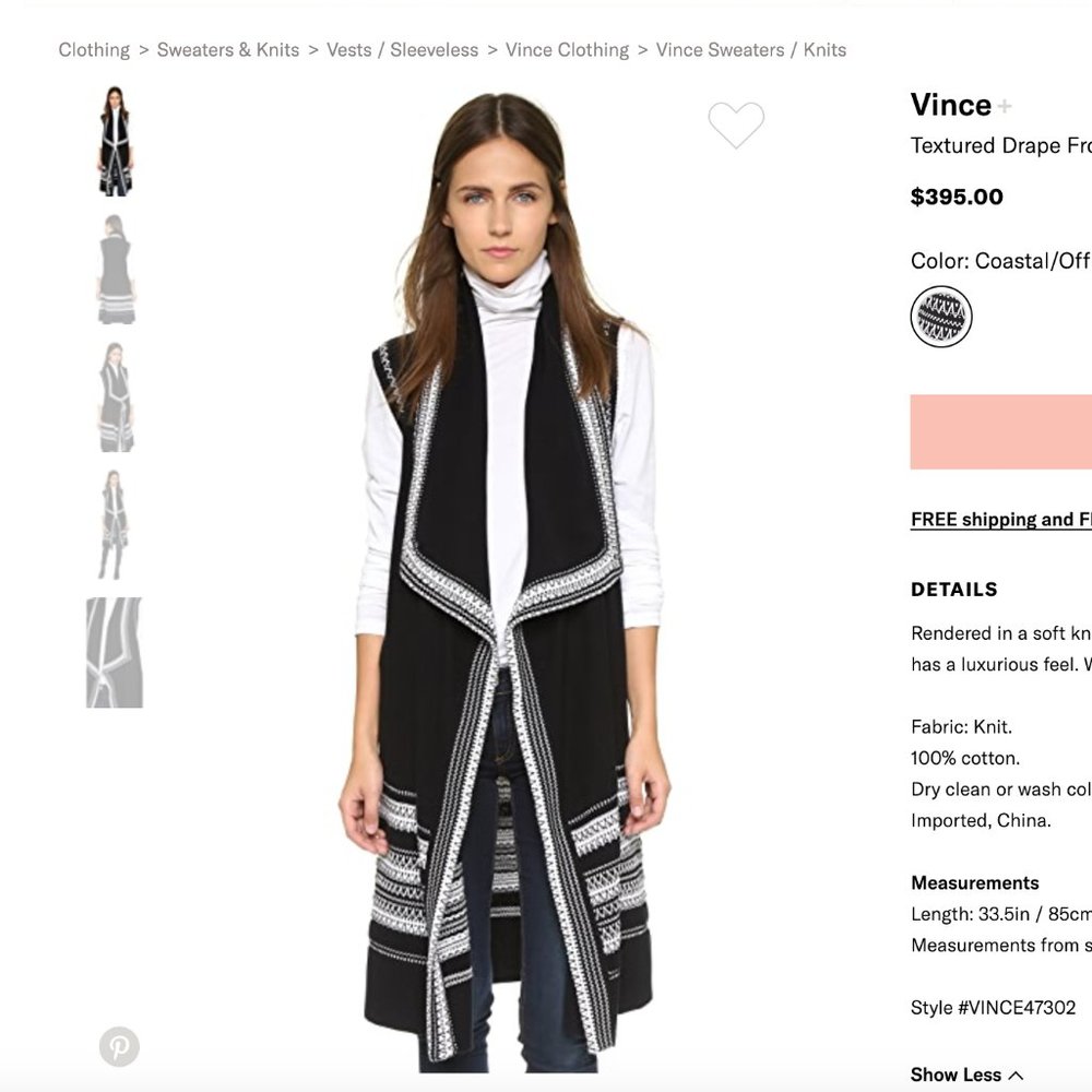 Vince Textured Drape Front Vest Cardigan Size S